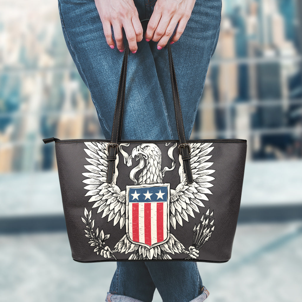 Patriotic USA Eagle Print Leather Tote Bag