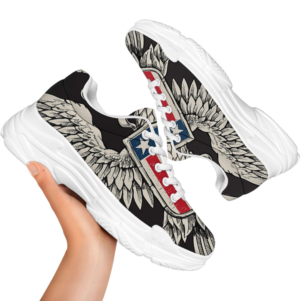 Patriotic USA Eagle Print White Chunky Shoes