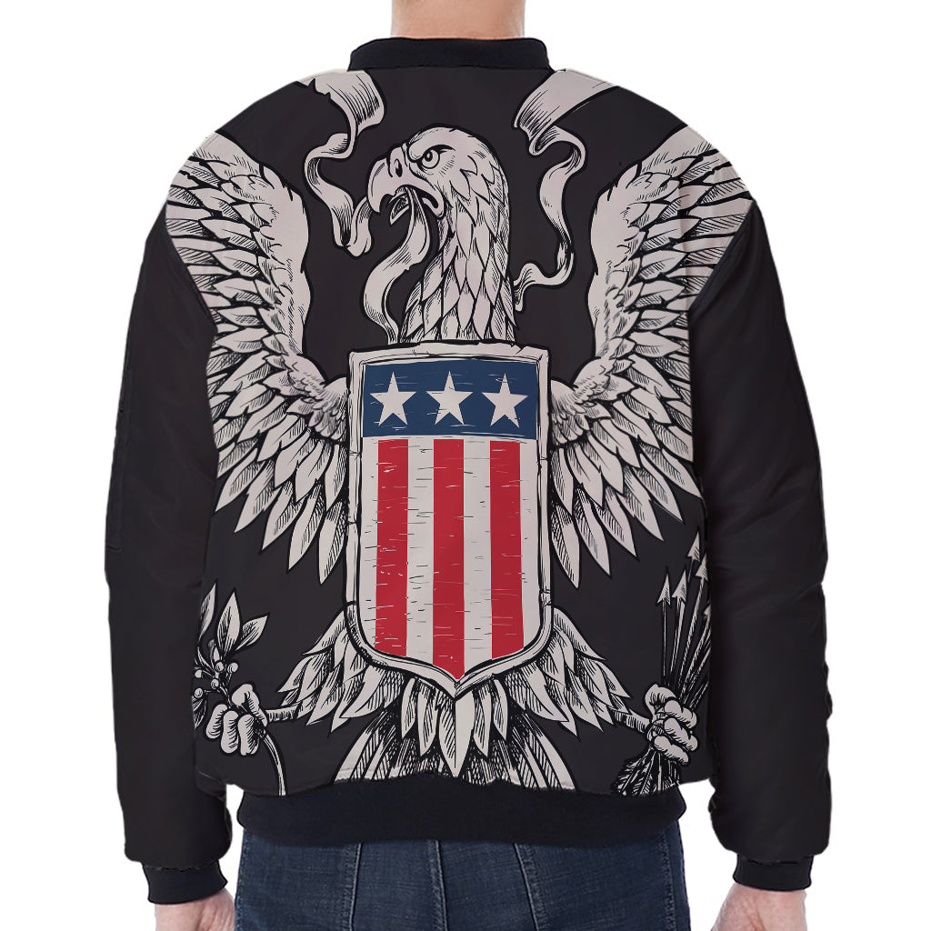 Patriotic USA Eagle Print Zip Sleeve Bomber Jacket