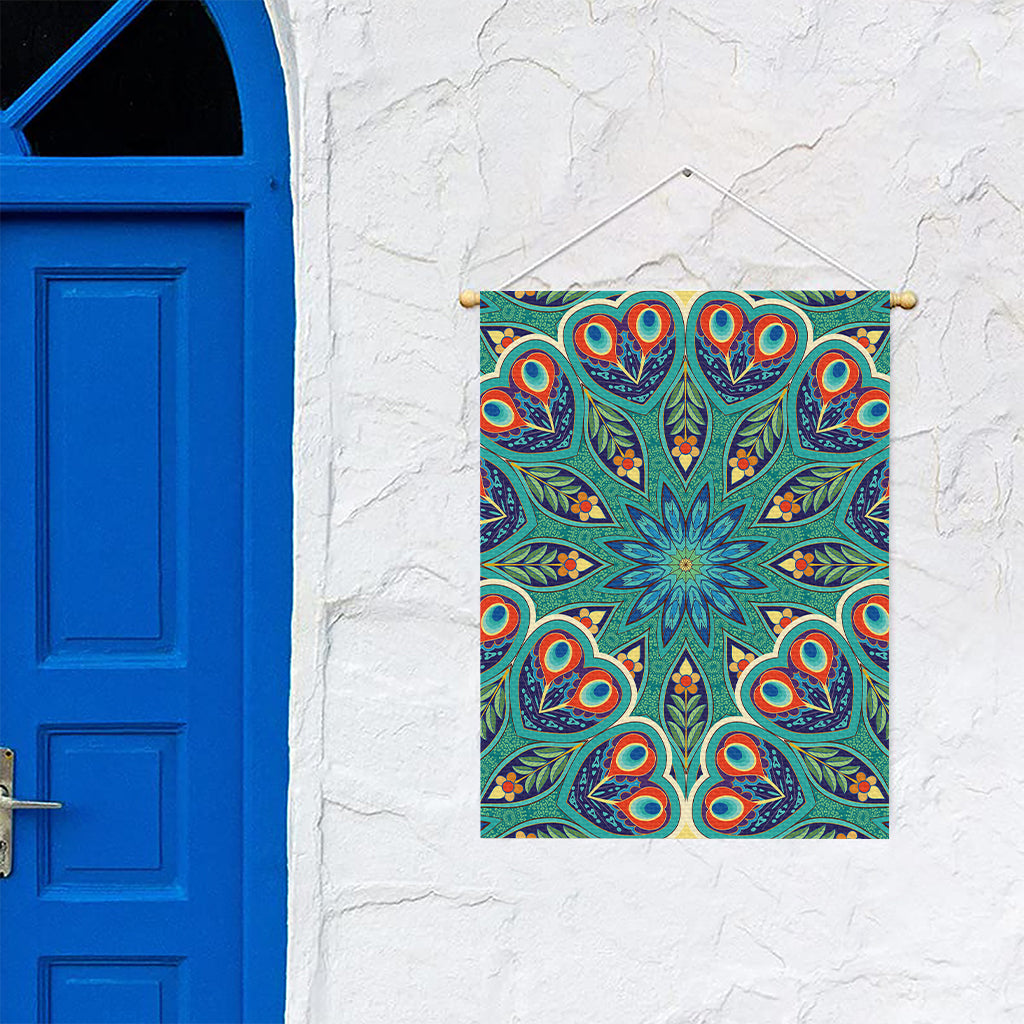 Peacock Feather Floral Pattern Print Garden Flag