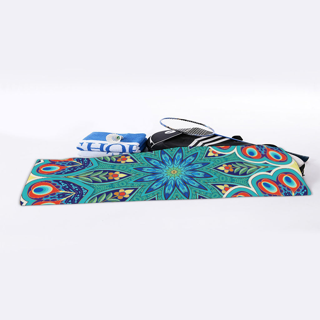 Peacock Feather Floral Pattern Print Sports Towel