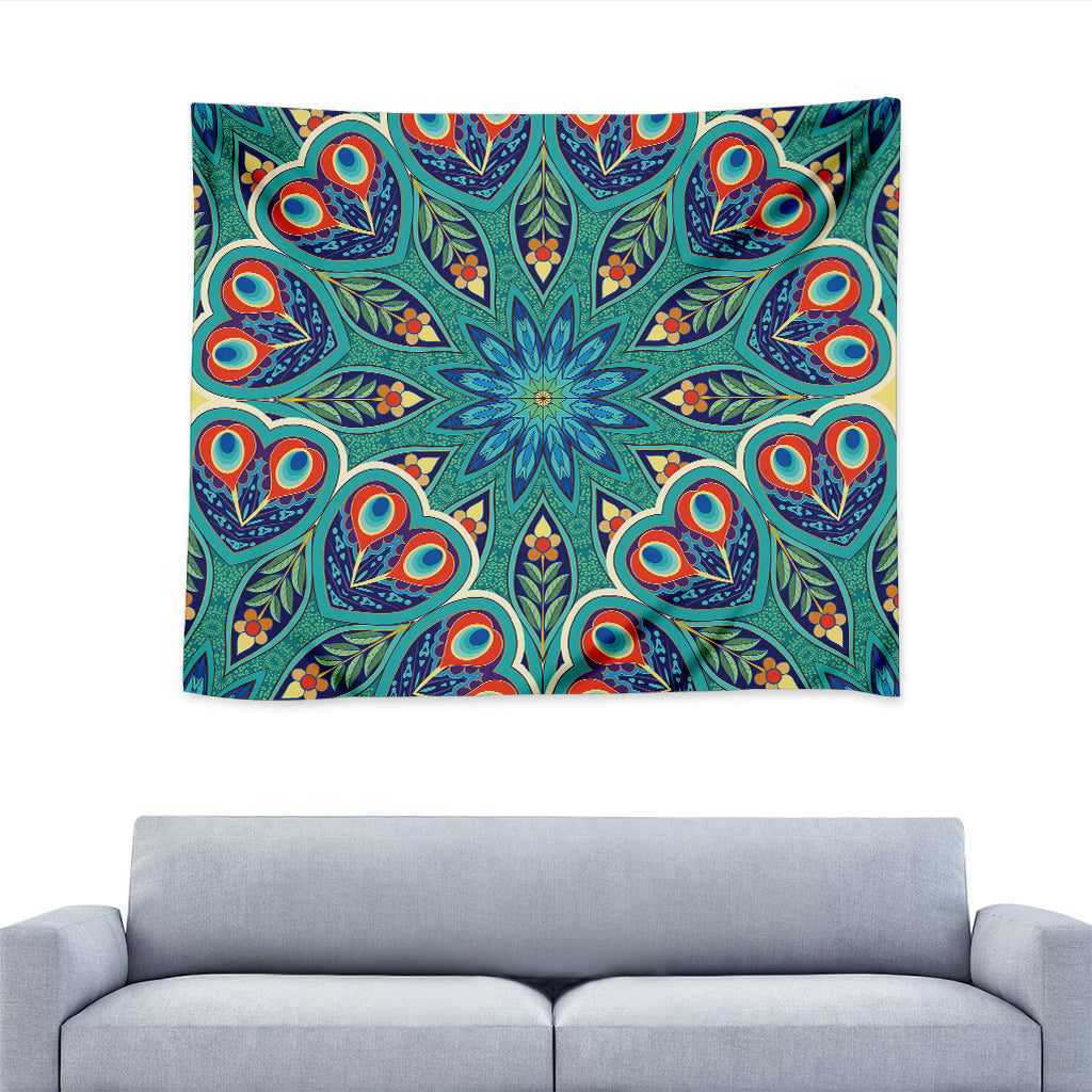 Peacock Feather Floral Pattern Print Tapestry