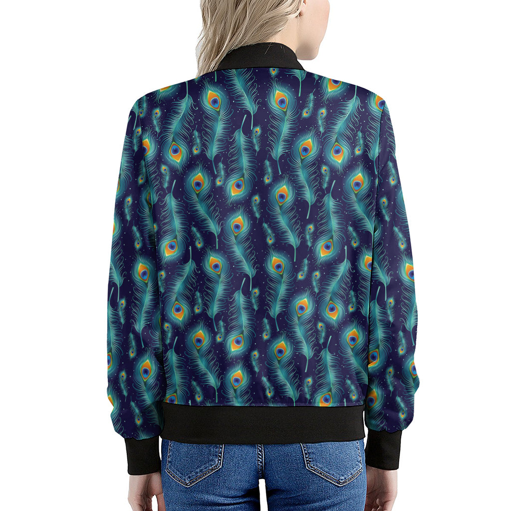 Peacock Feather Pattern Print Women's Bomber Jacket