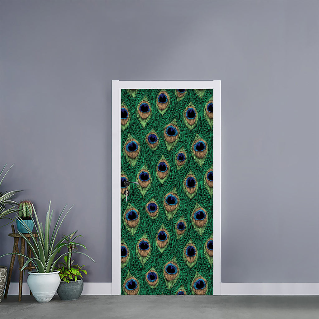 Peacock Tail Pattern Print Door Sticker