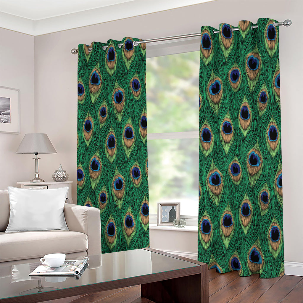 Peacock Tail Pattern Print Extra Wide Grommet Curtains