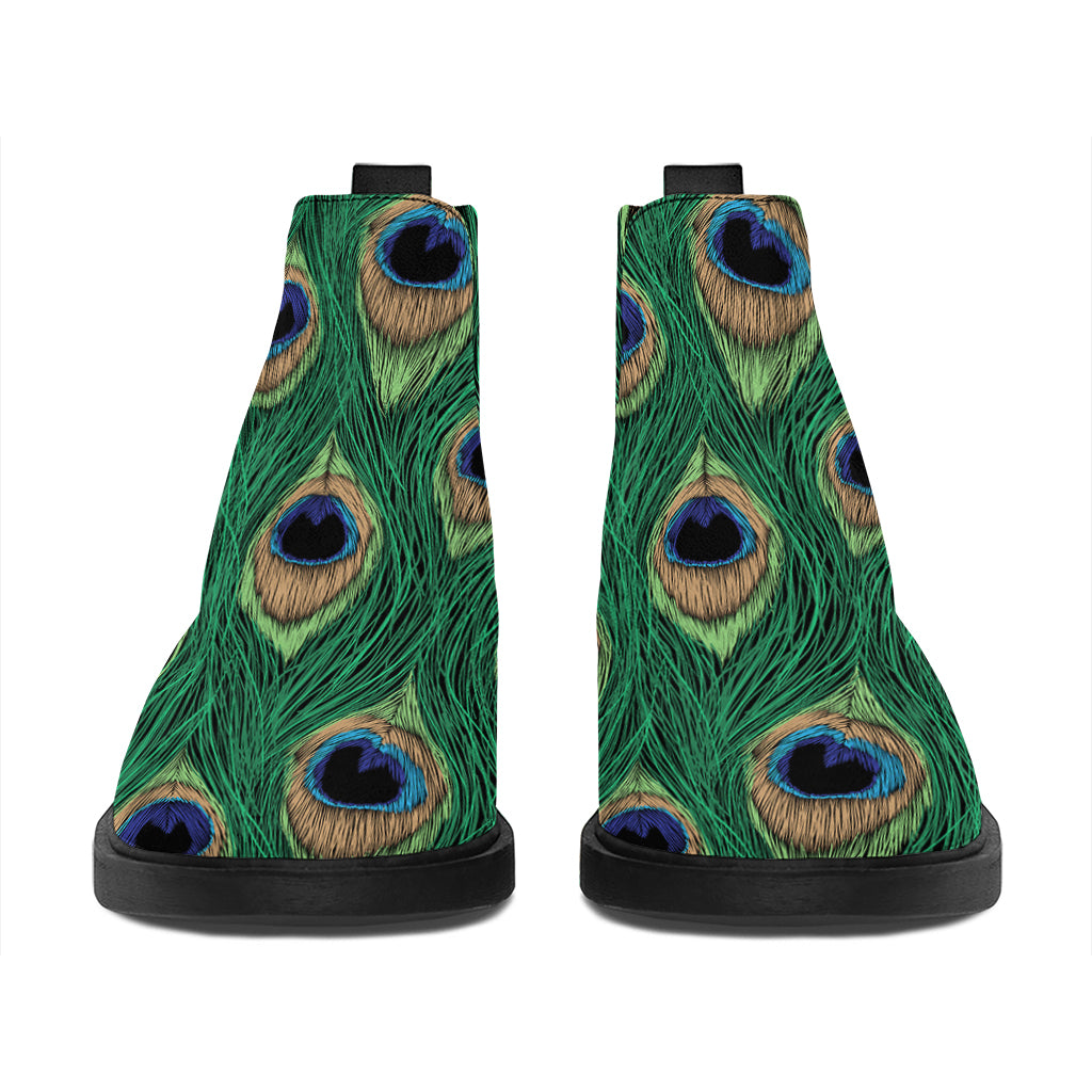 Peacock Tail Pattern Print Flat Ankle Boots