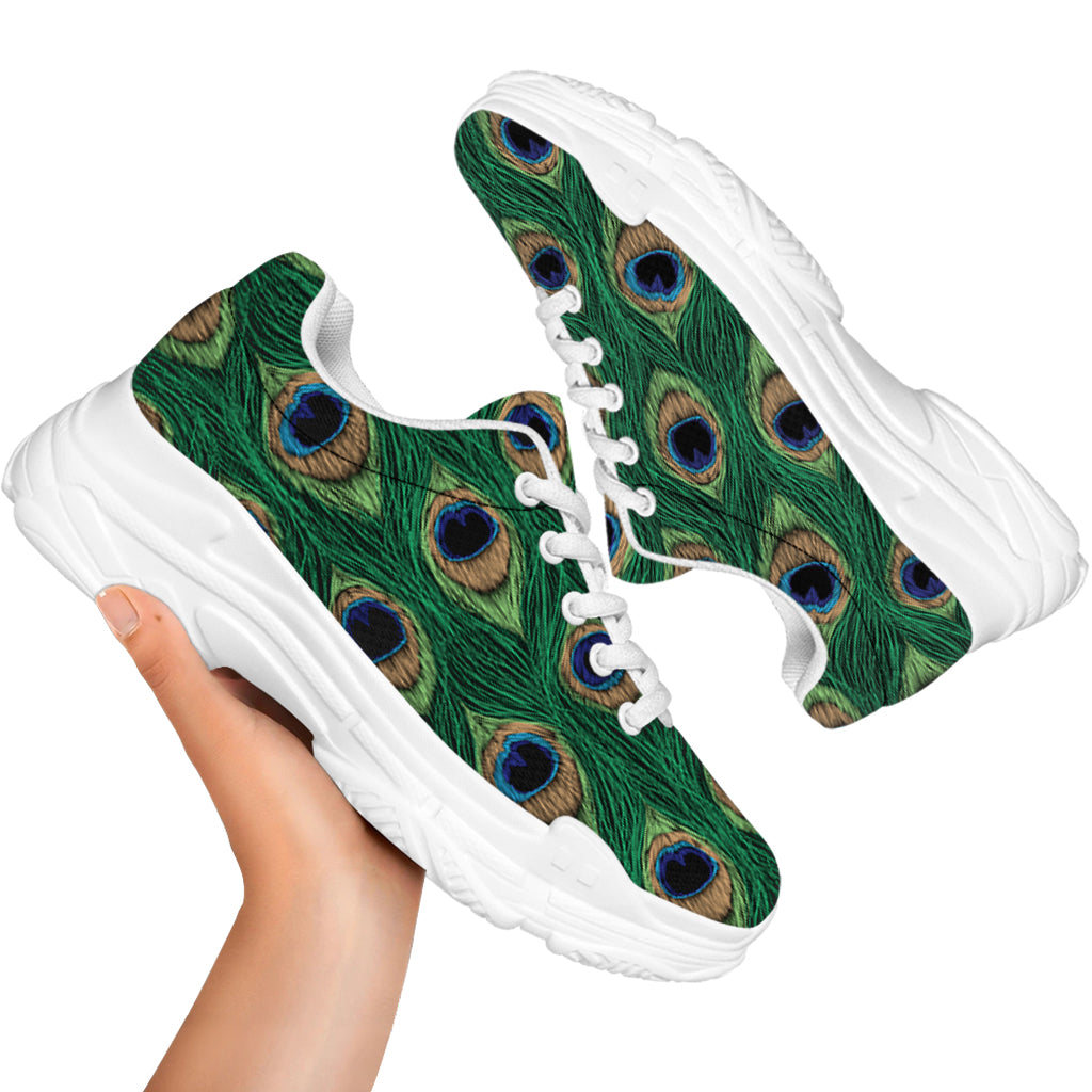 Peacock Tail Pattern Print White Chunky Shoes