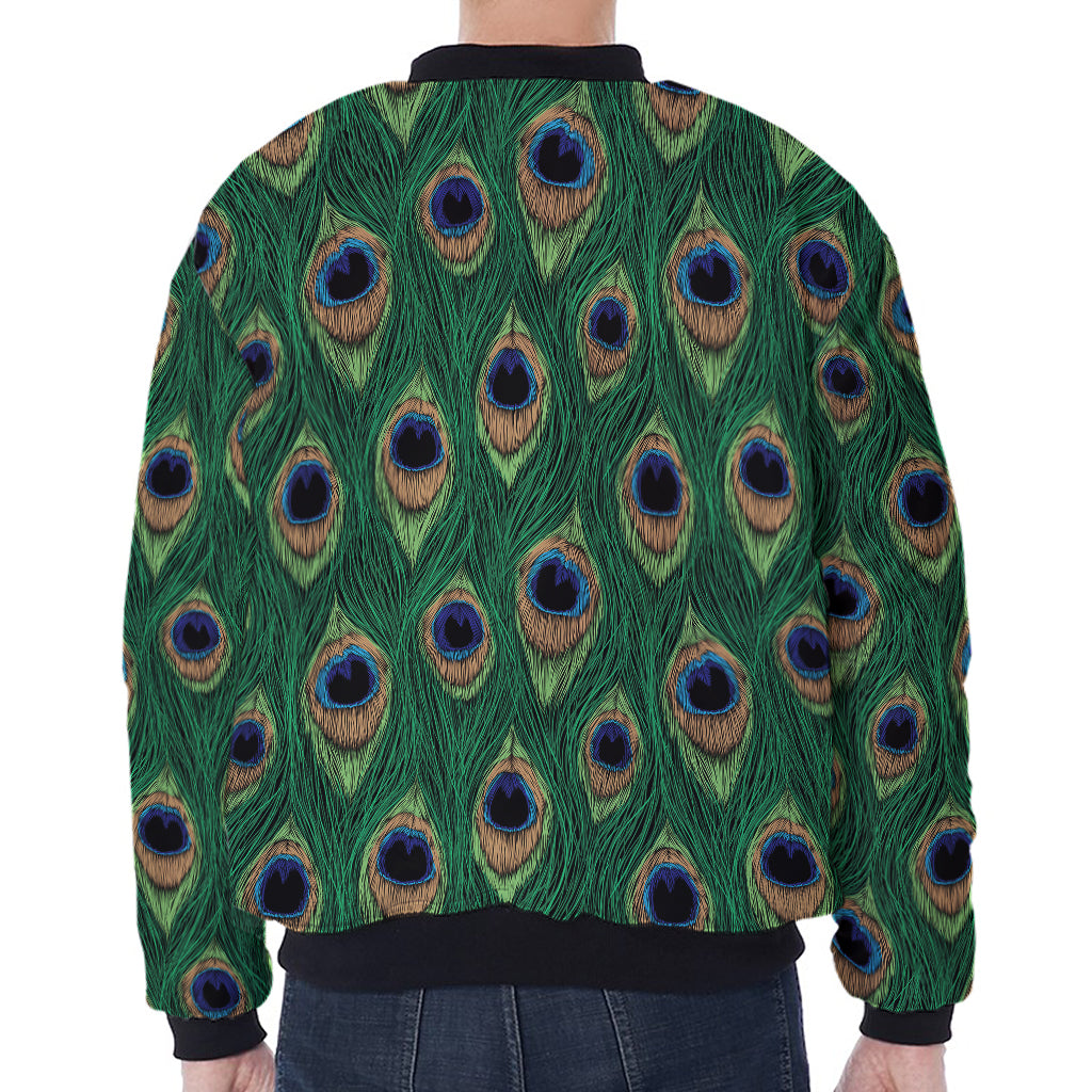 Peacock Tail Pattern Print Zip Sleeve Bomber Jacket
