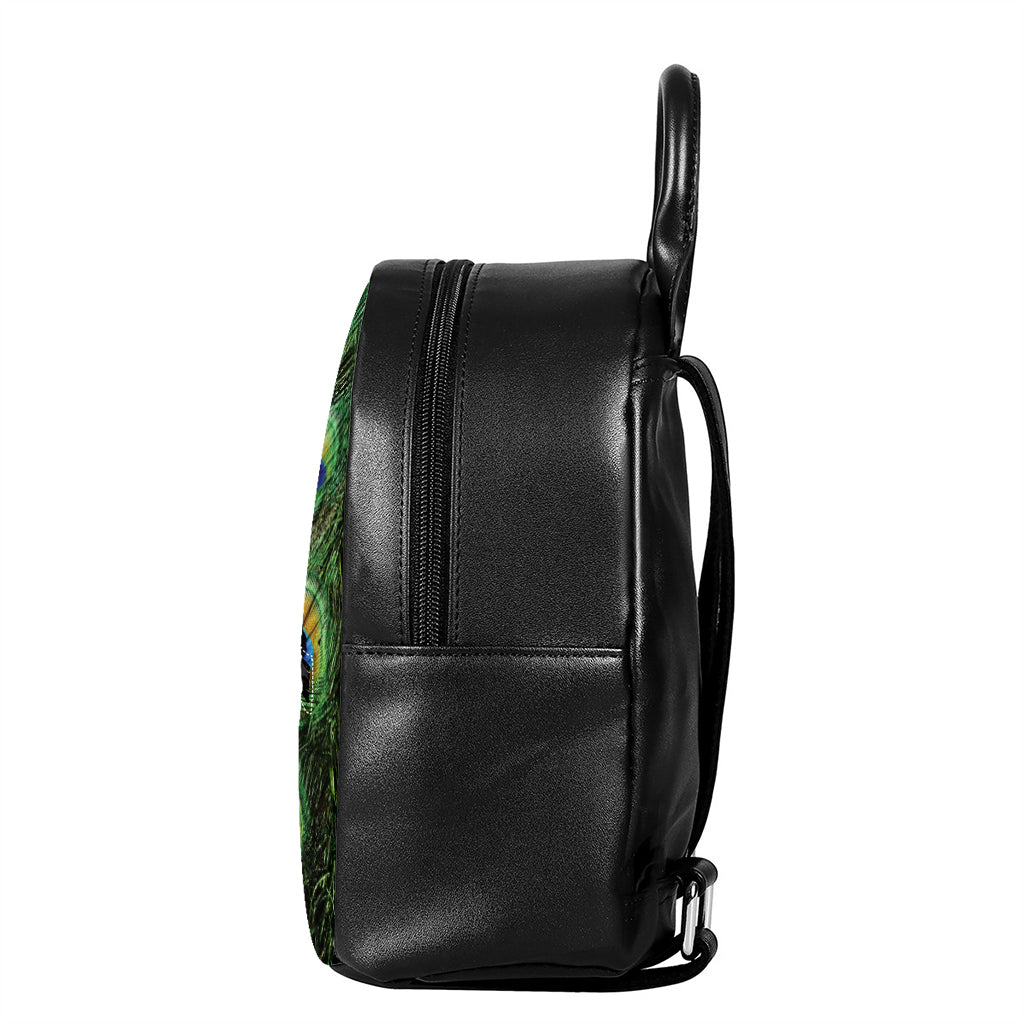 Peacock Tail Print Leather Backpack
