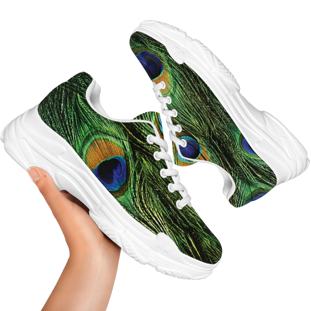 Peacock Tail Print White Chunky Shoes
