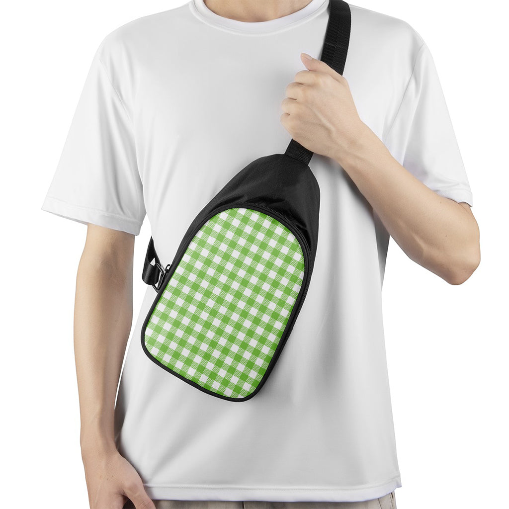 Pear Green And White Gingham Print Chest Bag
