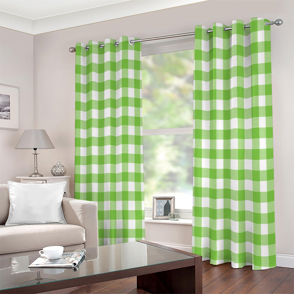 Pear Green And White Gingham Print Extra Wide Grommet Curtains