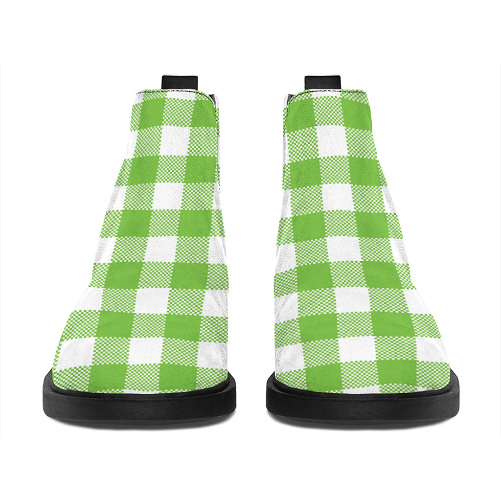 Pear Green And White Gingham Print Flat Ankle Boots