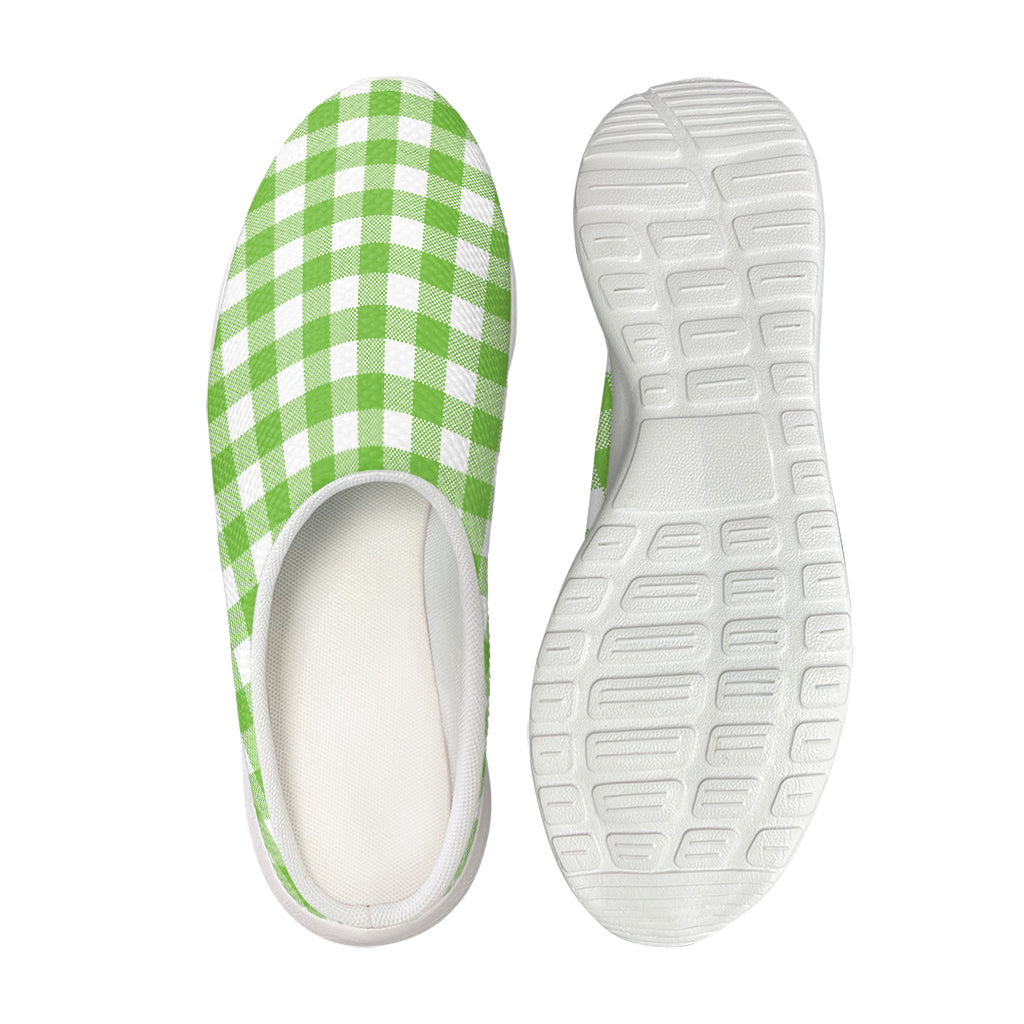 Pear Green And White Gingham Print Mesh Casual Shoes