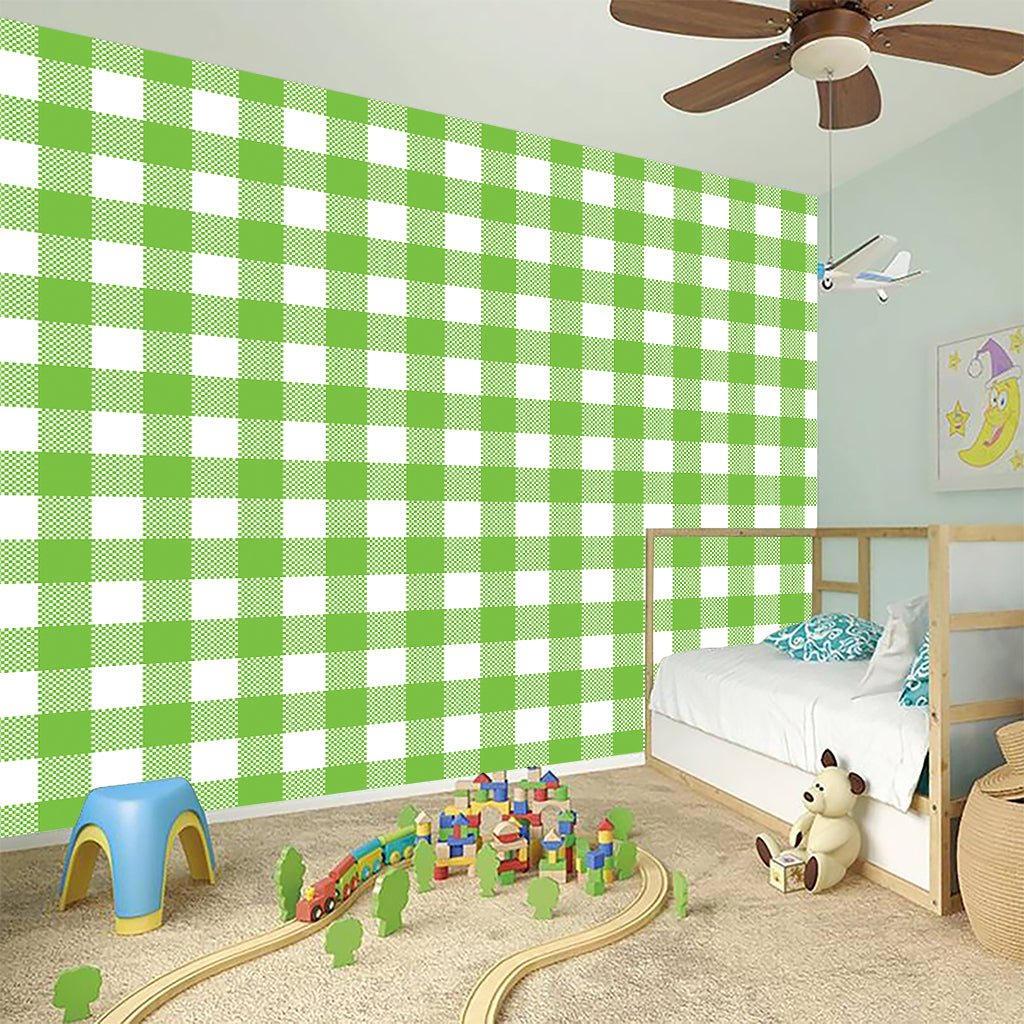 Pear Green And White Gingham Print Wall Sticker