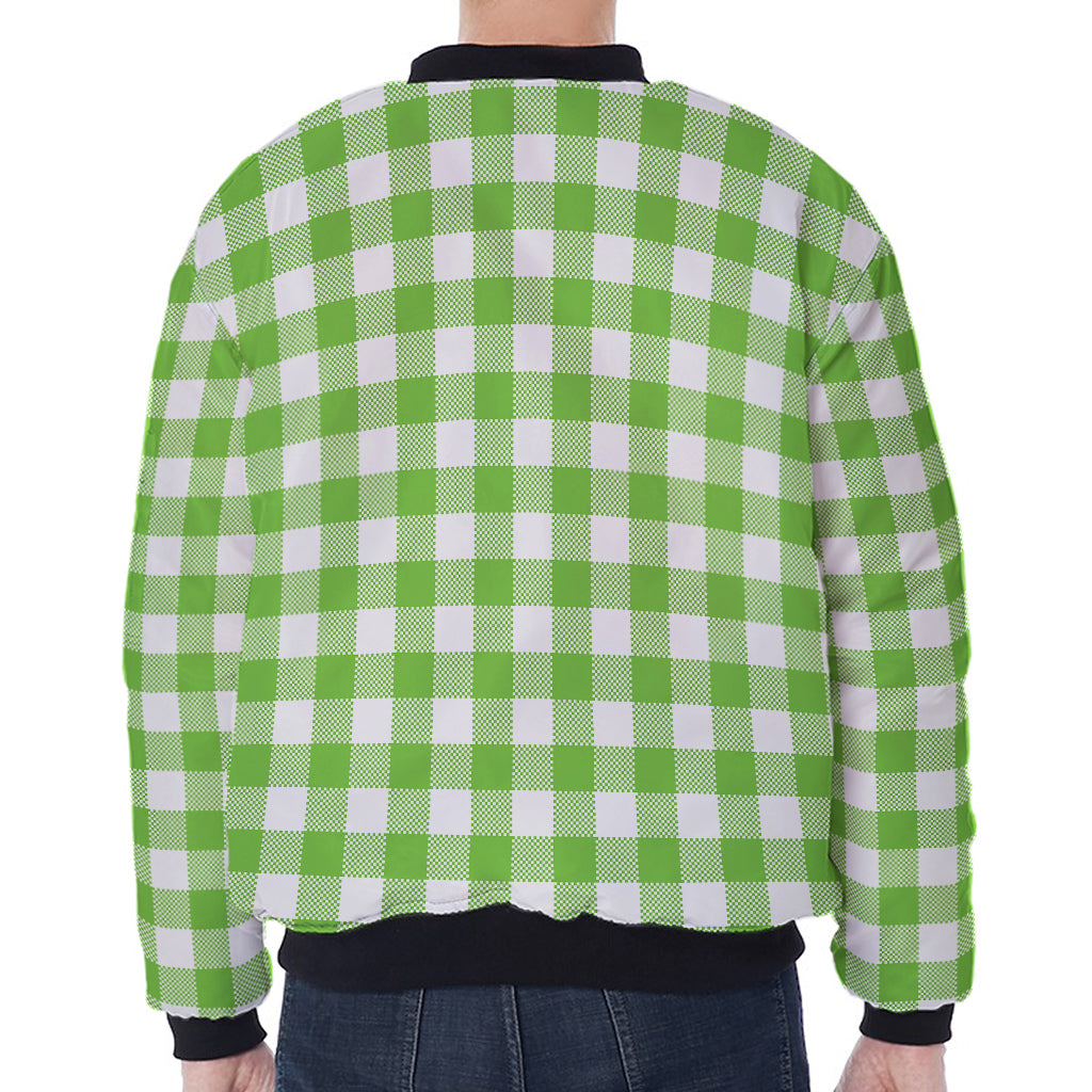 Pear Green And White Gingham Print Zip Sleeve Bomber Jacket