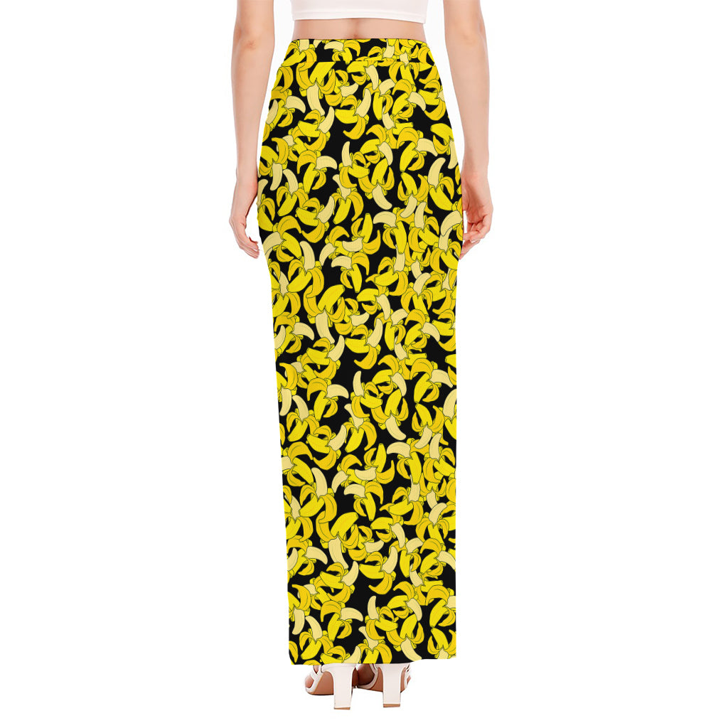 Peeled Banana Pattern Print High Slit Maxi Skirt