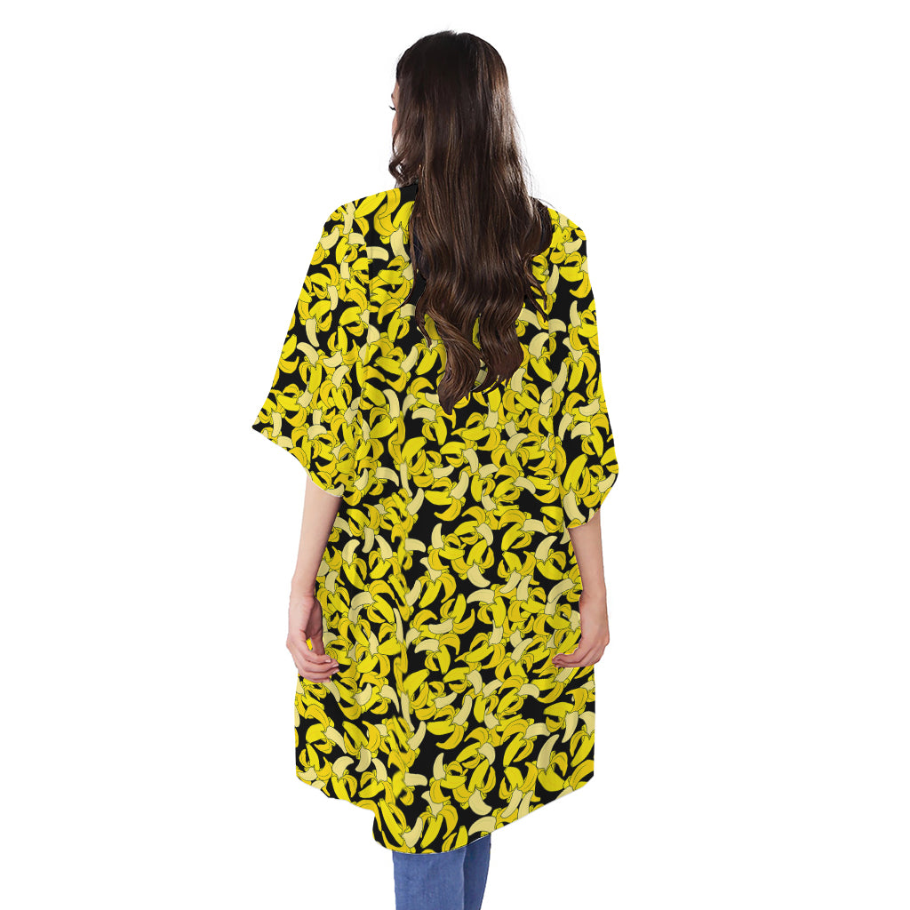 Peeled Banana Pattern Print Open Front Beach Cover Up