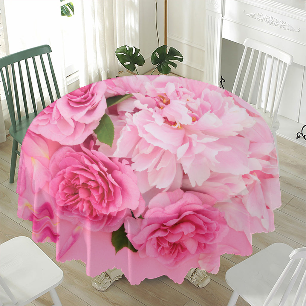 Peony And Rose Print Waterproof Round Tablecloth