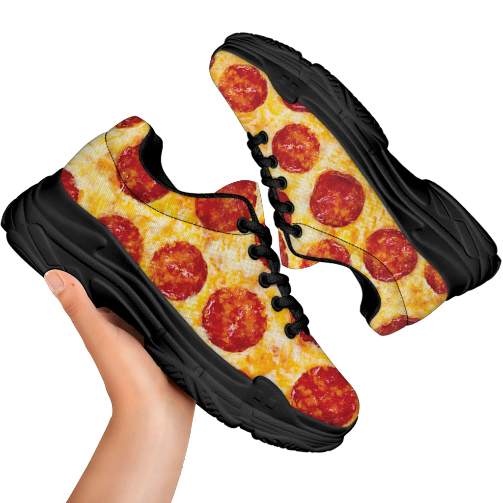 Pepperoni Pizza Print Black Chunky Shoes