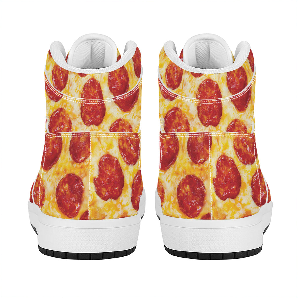 Pepperoni Pizza Print High Top Leather Sneakers