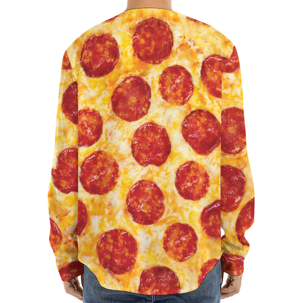 Pepperoni Pizza Print Long Sleeve Baseball Jersey