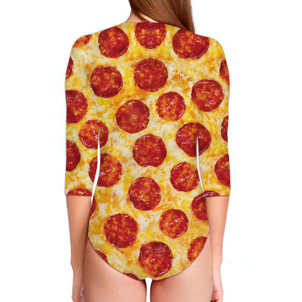 Pepperoni Pizza Print Long Sleeve Swimsuit