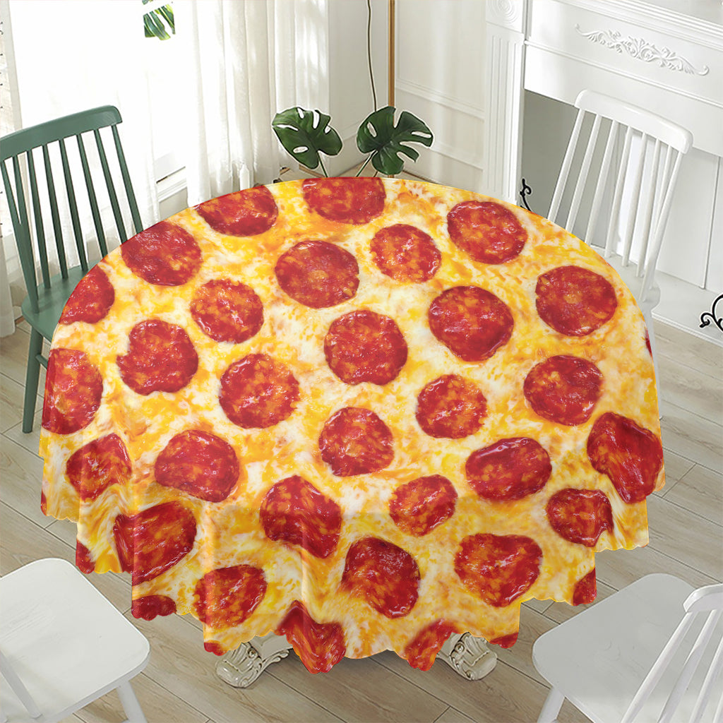 Pepperoni Pizza Print Waterproof Round Tablecloth