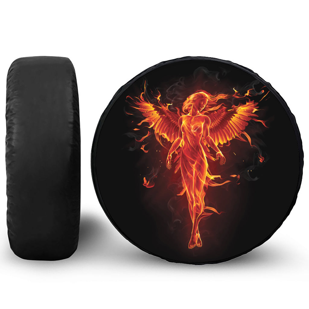Phoenix Angel Print Leather Spare Tire Cover