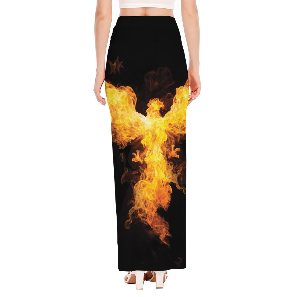 Phoenix Firebird Print High Slit Maxi Skirt