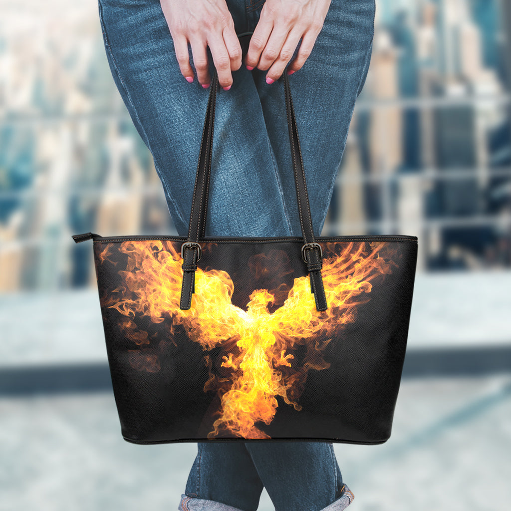 Phoenix Firebird Print Leather Tote Bag