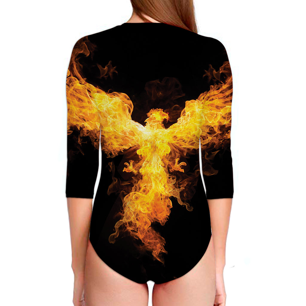 Phoenix Firebird Print Long Sleeve Swimsuit