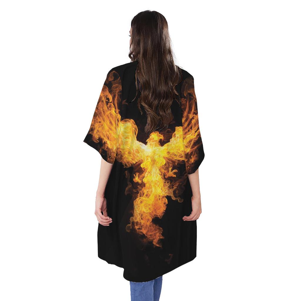 Phoenix Firebird Print Open Front Beach Cover Up