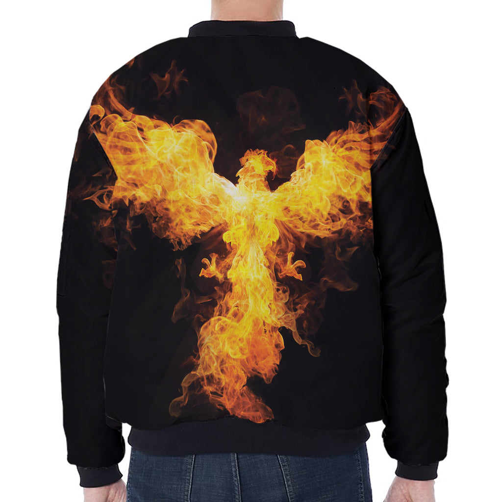Phoenix Firebird Print Zip Sleeve Bomber Jacket