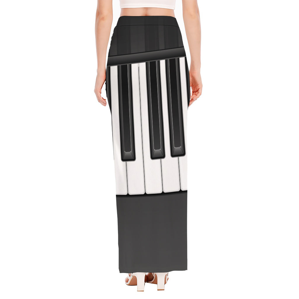 Piano Keyboard Print High Slit Maxi Skirt