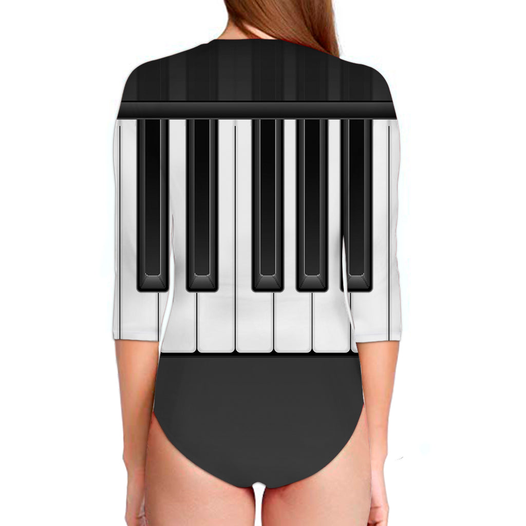 Piano Keyboard Print Long Sleeve Swimsuit