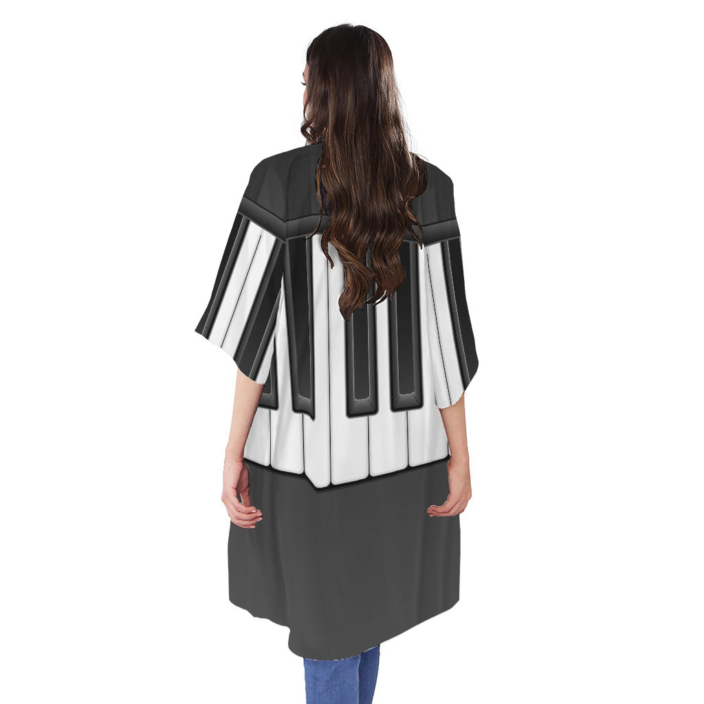 Piano Keyboard Print Open Front Beach Cover Up