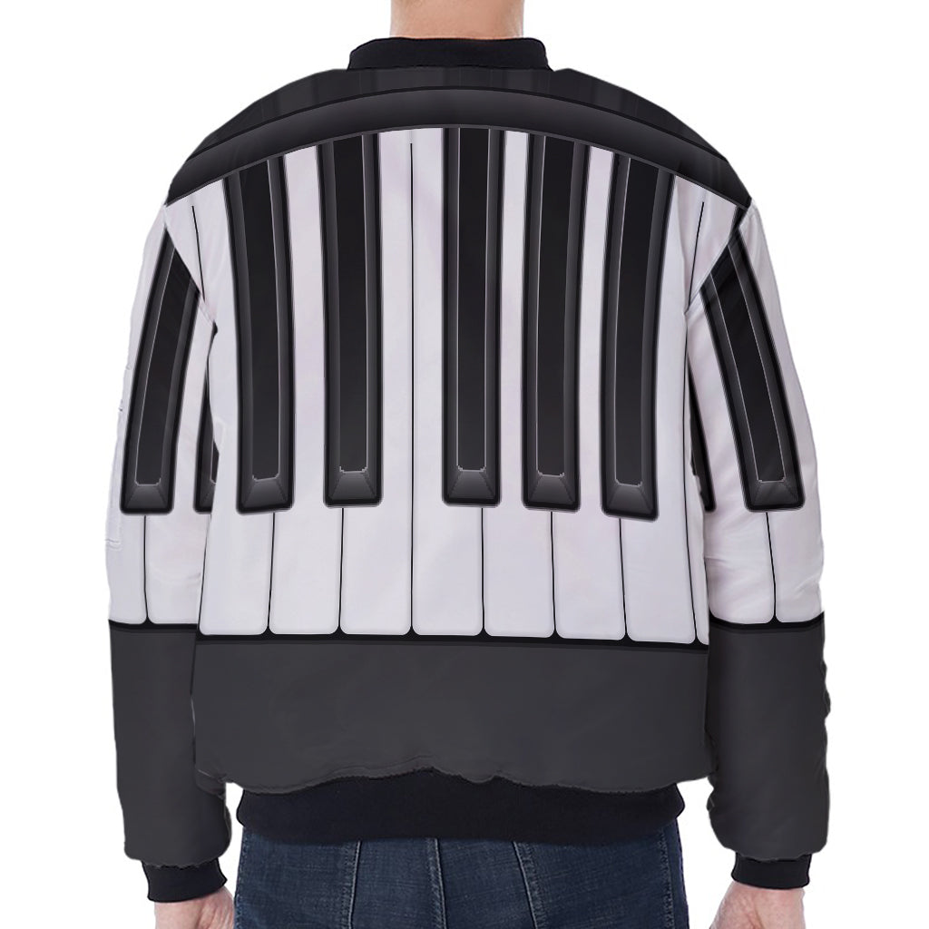 Piano Keyboard Print Zip Sleeve Bomber Jacket