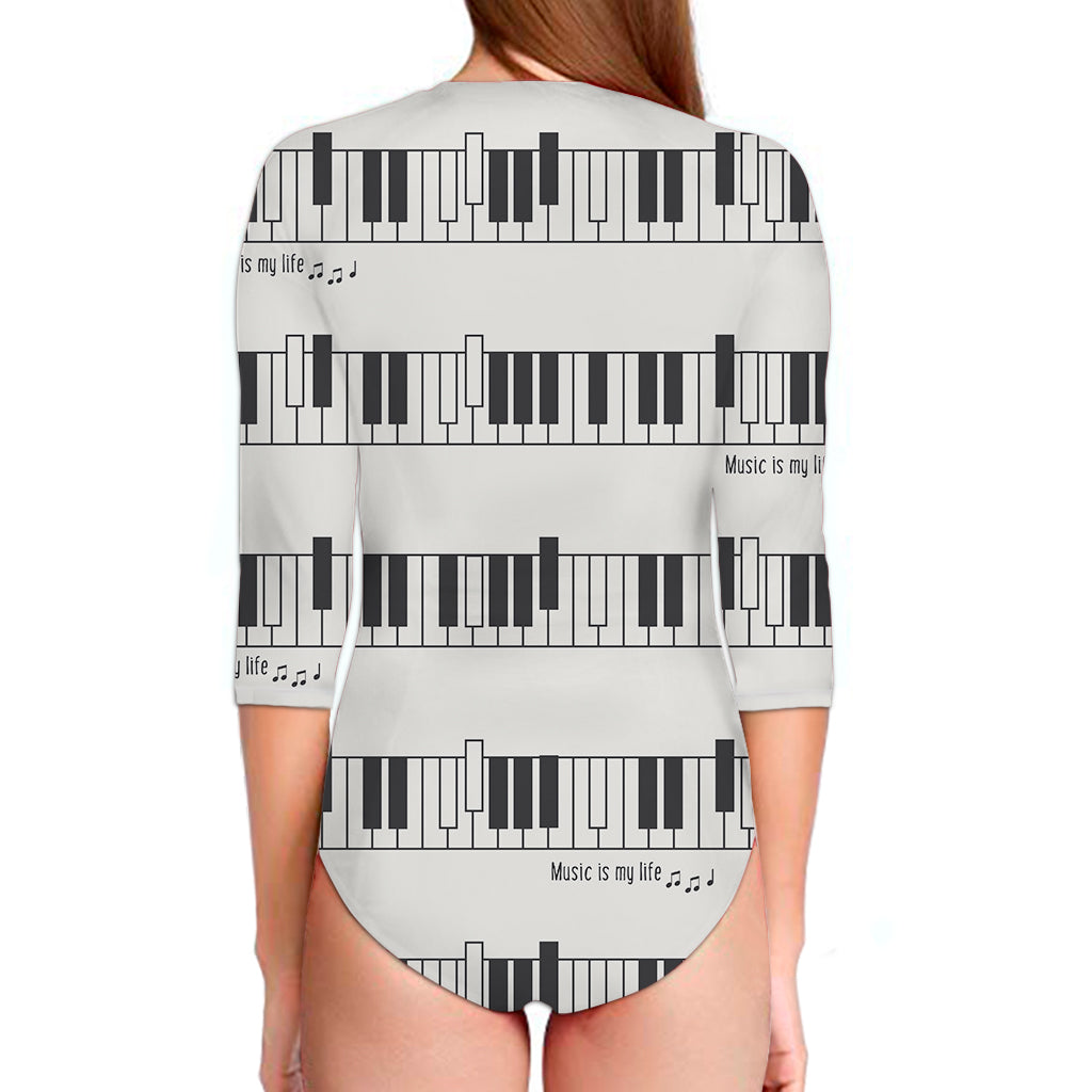Piano Pattern Print Long Sleeve Swimsuit