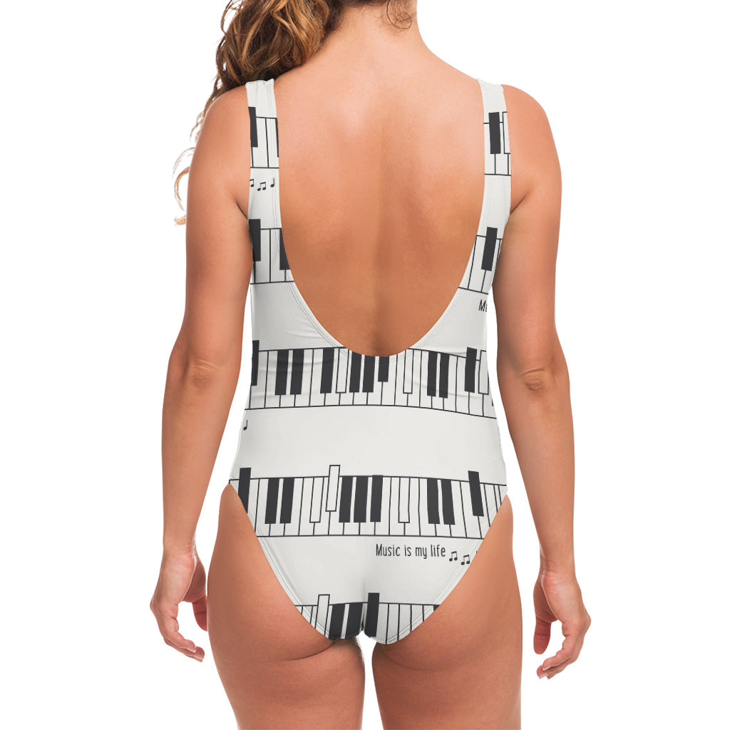 Piano Pattern Print One Piece Swimsuit