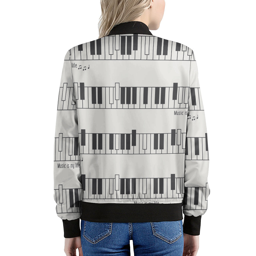 Piano Pattern Print Women's Bomber Jacket