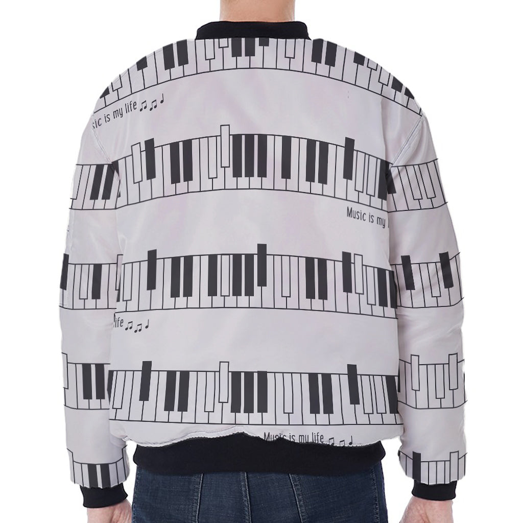 Piano Pattern Print Zip Sleeve Bomber Jacket