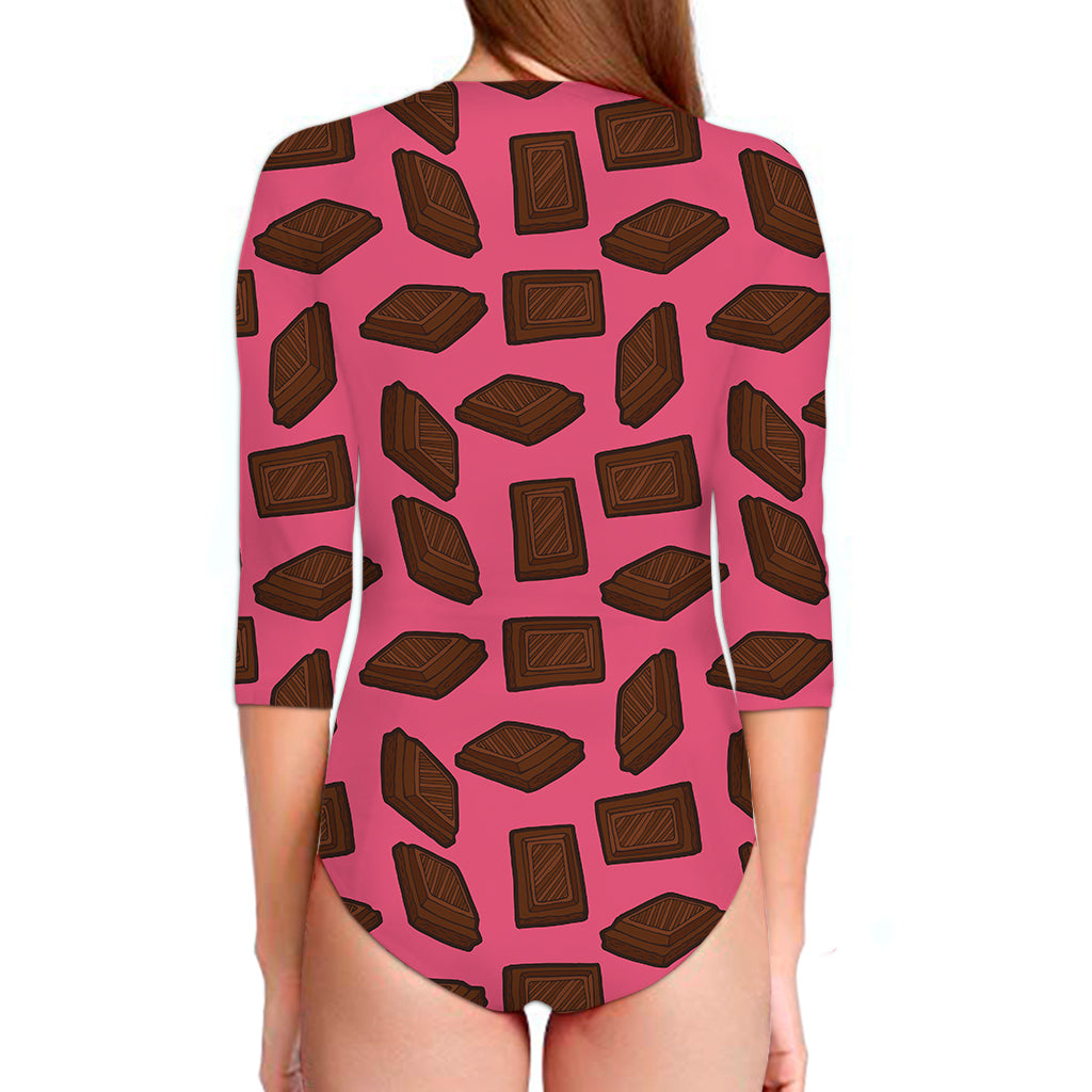 Pieces of Chocolate Pattern Print Long Sleeve Swimsuit