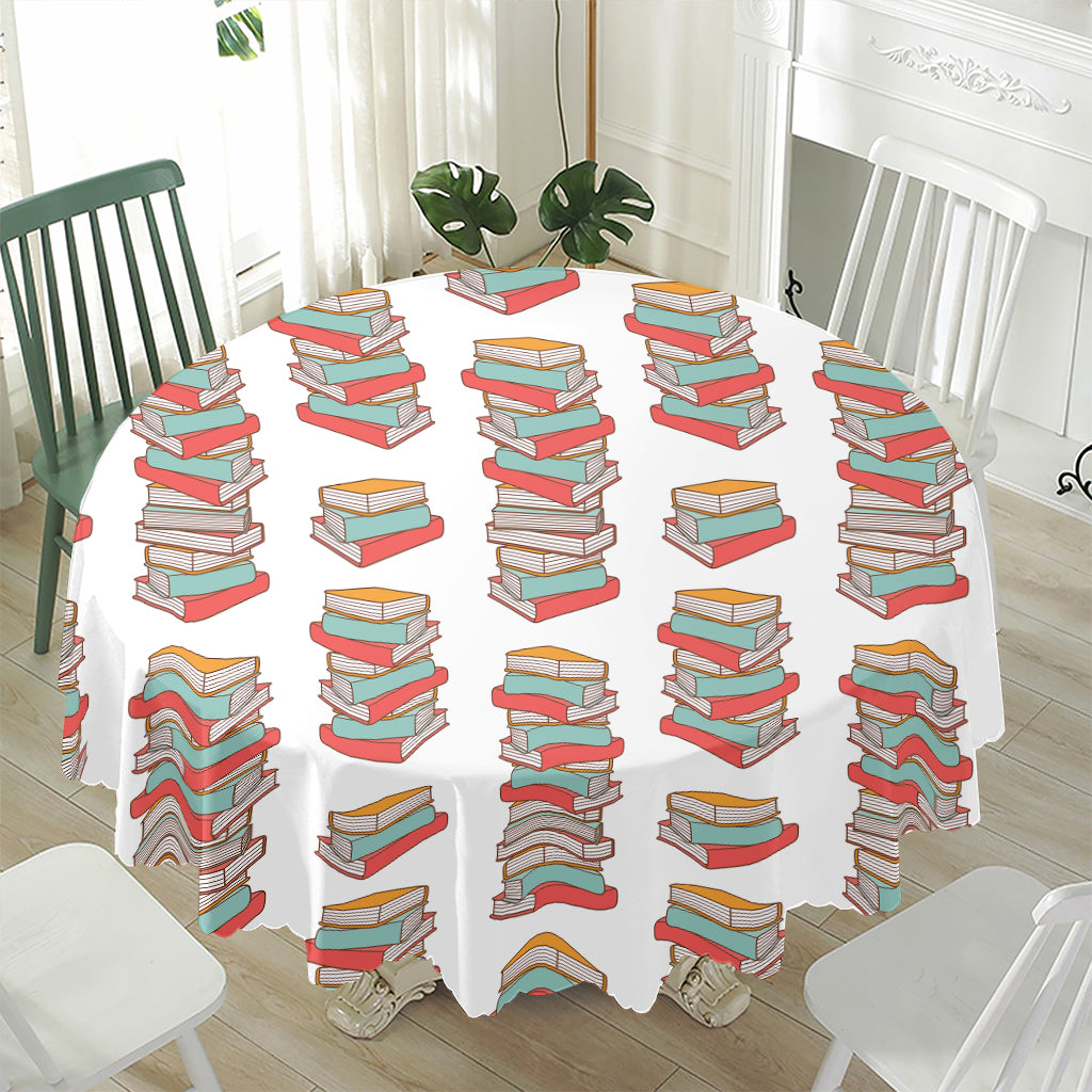 Pile Of Reading Books Pattern Print Waterproof Round Tablecloth