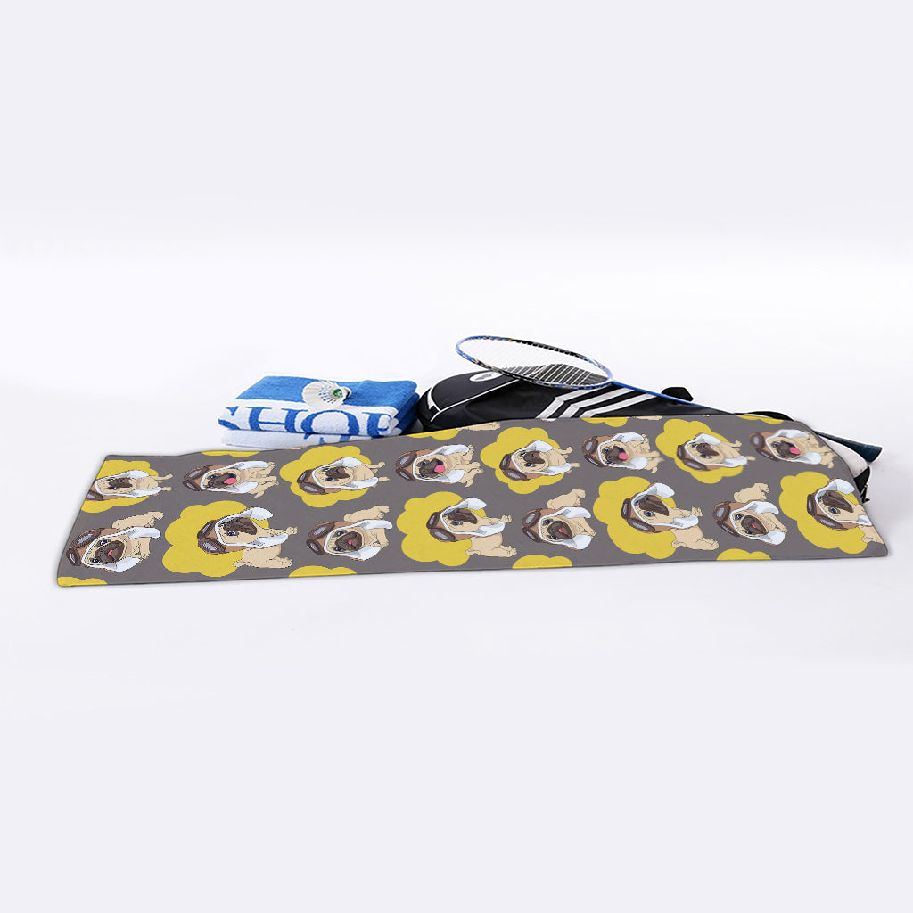 Pilot Pug Pattern Print Sports Towel