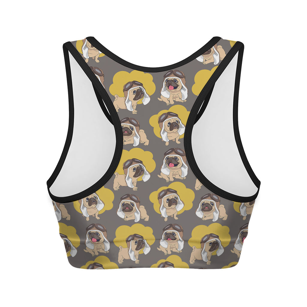 Pilot Pug Pattern Print Women's Sports Bra