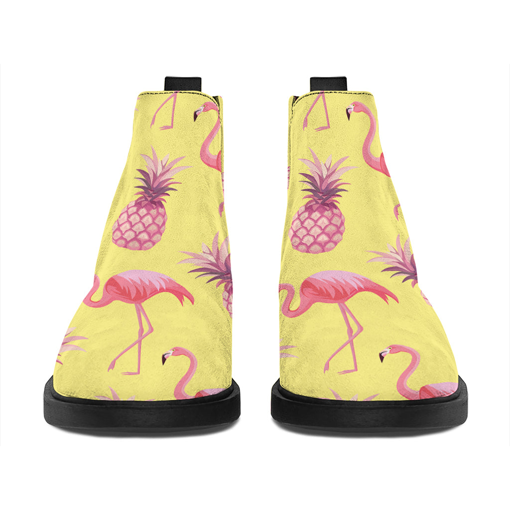 Pineapple And Flamingo Pattern Print Flat Ankle Boots