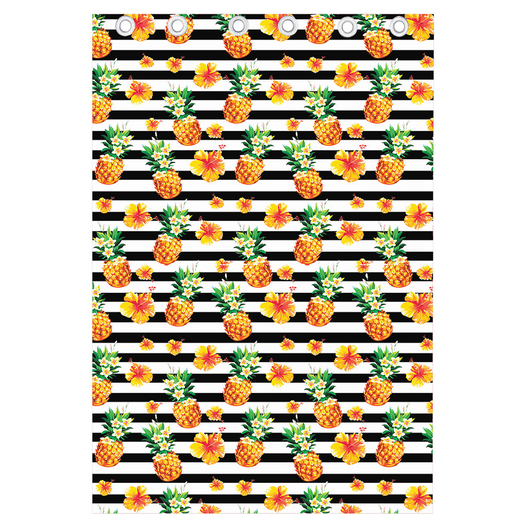 Pineapple And Hibiscus Striped Print Curtain