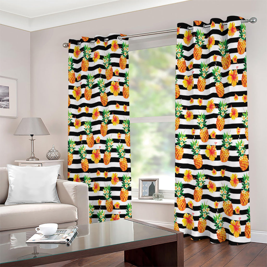 Pineapple And Hibiscus Striped Print Extra Wide Grommet Curtains