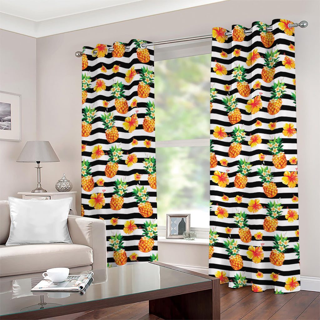 Pineapple And Hibiscus Striped Print Grommet Curtains